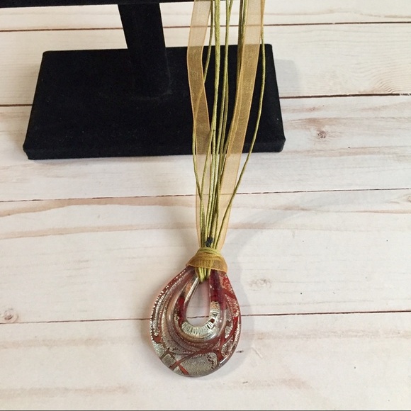 Necklace With Ribbon And Cord With Italian Glass Necklace Brand New OSFM - Picture 1 of 5
